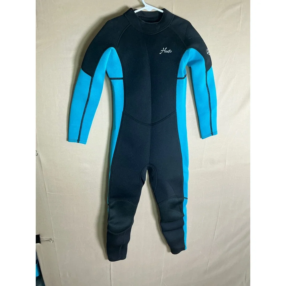Hevto Kids Wetsuit Size 8 Full Body 3mm Neoprene Diving Surfing Suit Blue Black